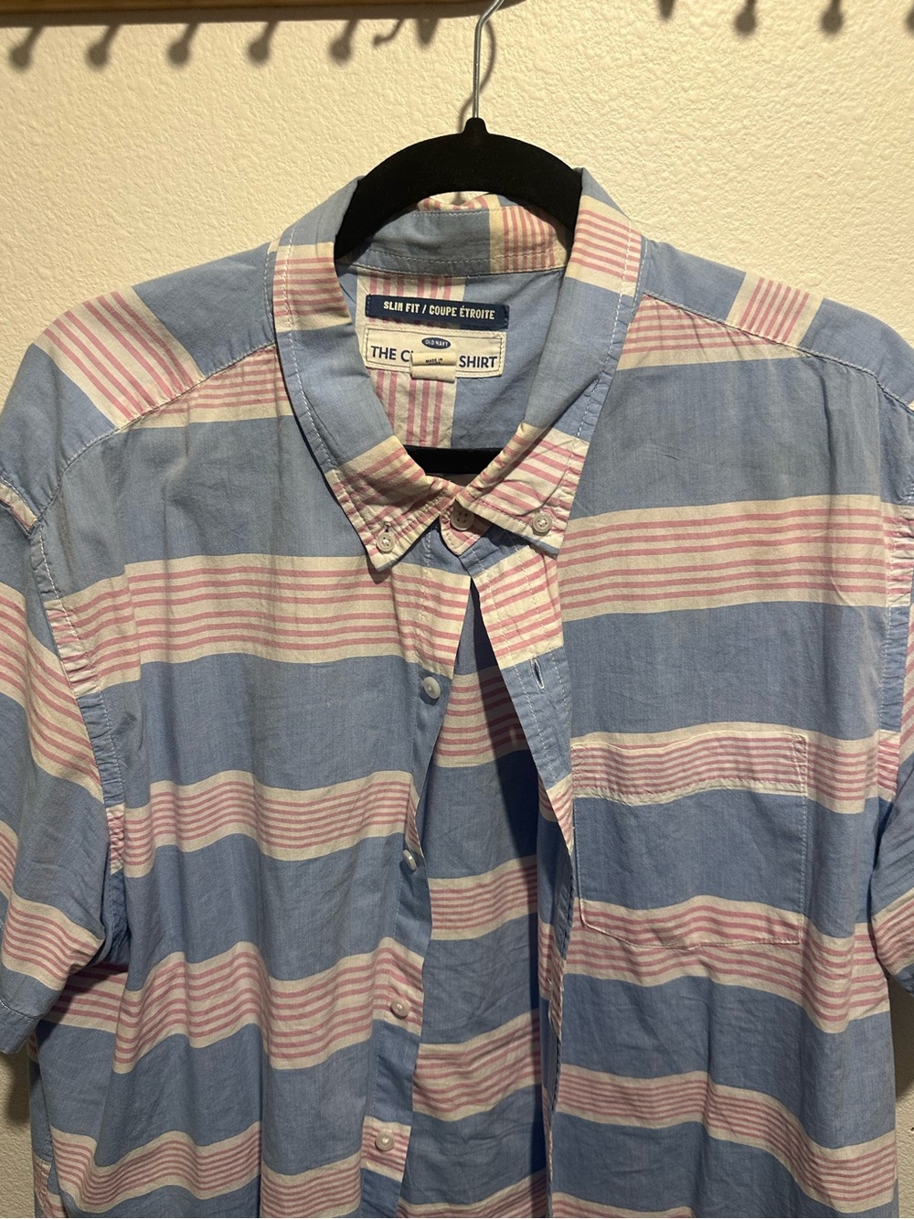 Old Navy Men’s XXL Slim Fit Striped Button-Up Shirt – Blue & Pink